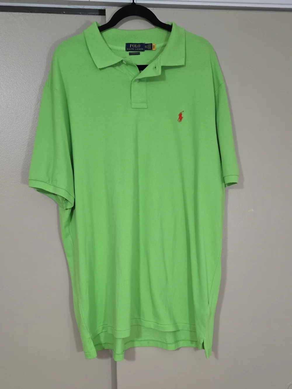 Polo by Ralph Lauren Neon Lime Green Short-Sleeve Cotton Polo Shirt Size XXL